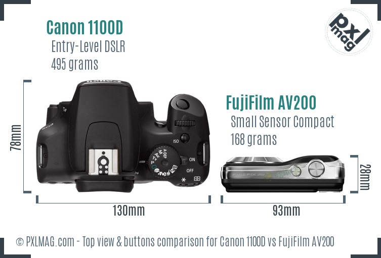 Canon 1100D vs FujiFilm AV200 top view buttons comparison