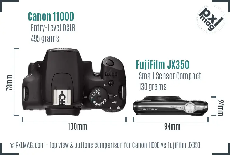 Canon 1100D vs FujiFilm JX350 top view buttons comparison