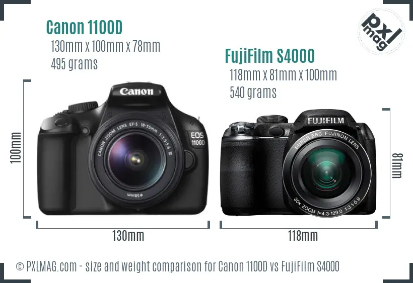 Canon 1100D vs FujiFilm S4000 size comparison Canon 1100D vs FujiFilm S4000 size comparison