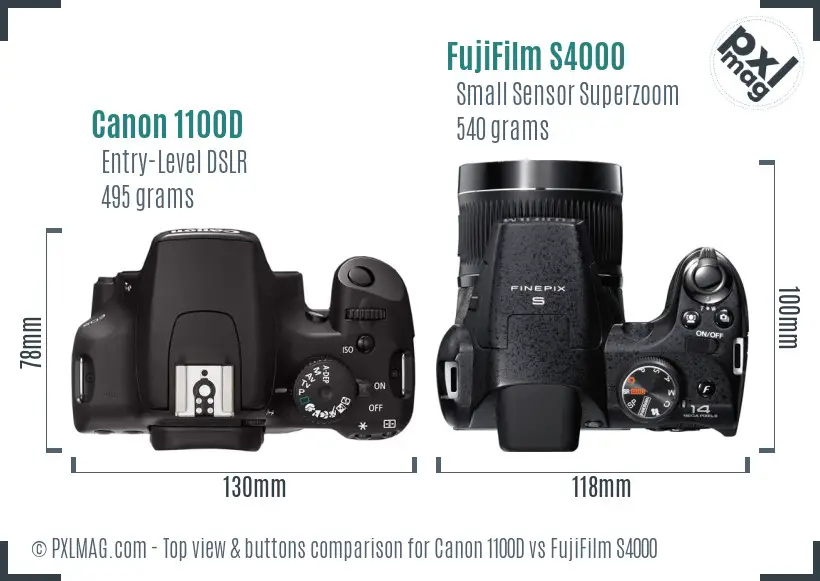 Canon 1100D vs FujiFilm S4000 top view buttons comparison