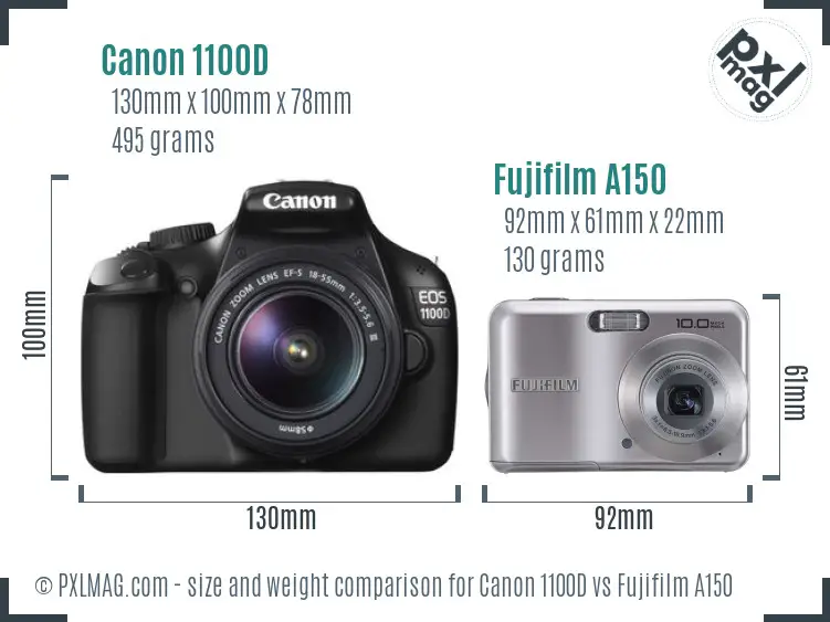 Canon 1100D vs Fujifilm A150 size comparison