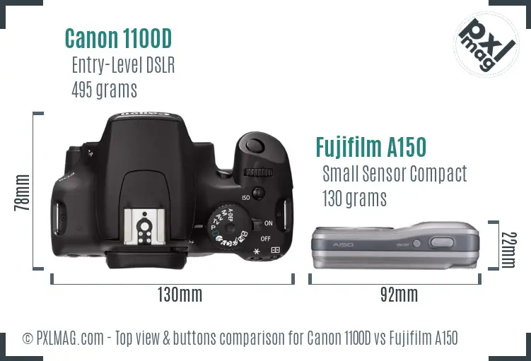 Canon 1100D vs Fujifilm A150 top view buttons comparison