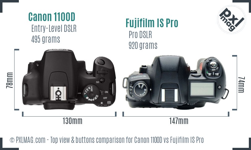 Canon 1100D vs Fujifilm IS Pro top view buttons comparison