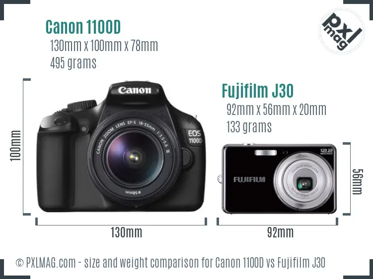 Canon 1100D vs Fujifilm J30 size comparison