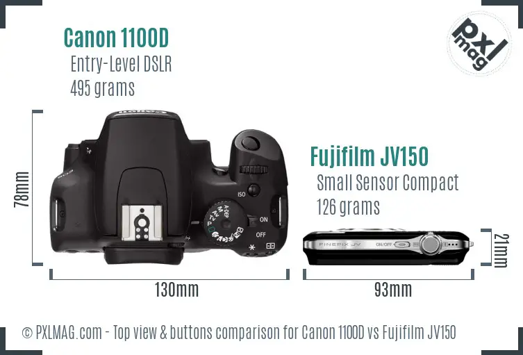 Canon 1100D vs Fujifilm JV150 top view buttons comparison