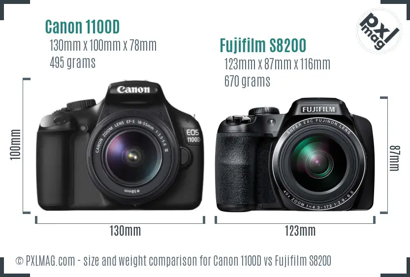 Canon 1100D vs Fujifilm S8200 size comparison Canon 1100D vs Fujifilm S8200 size comparison