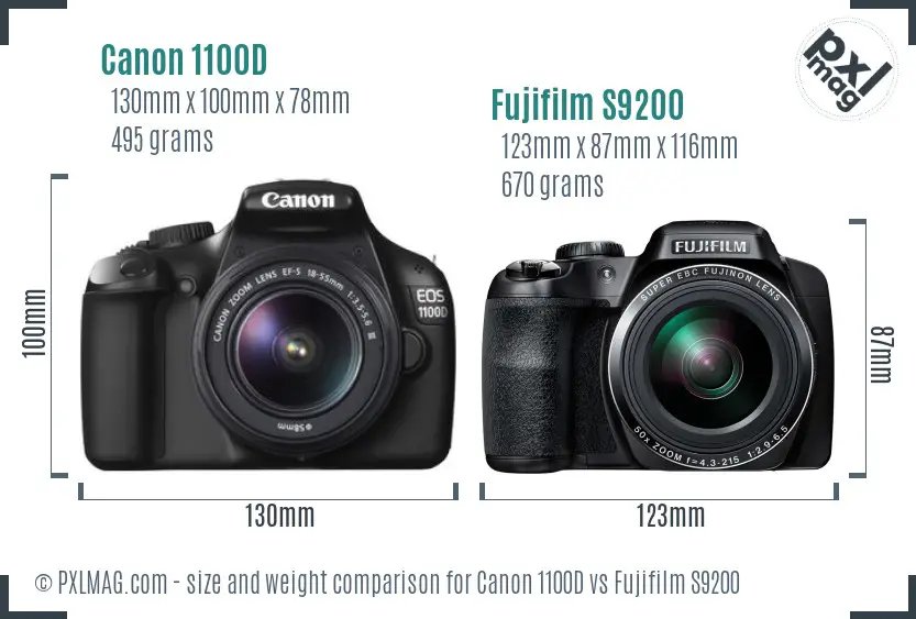 Canon 1100D vs Fujifilm S9200 size comparison