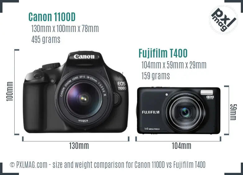 Canon 1100D vs Fujifilm T400 size comparison