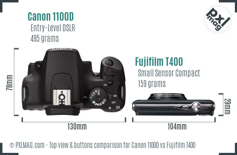 Canon 1100D vs Fujifilm T400 top view buttons comparison