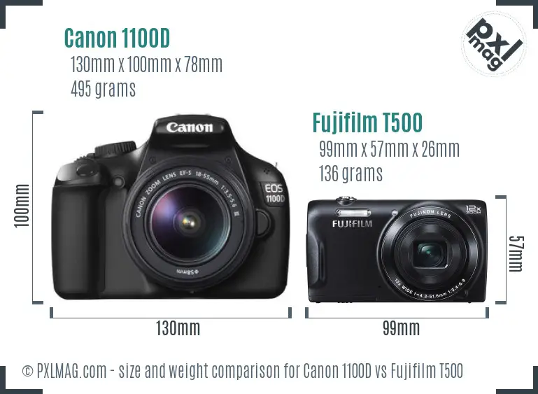 Canon 1100D vs Fujifilm T500 size comparison