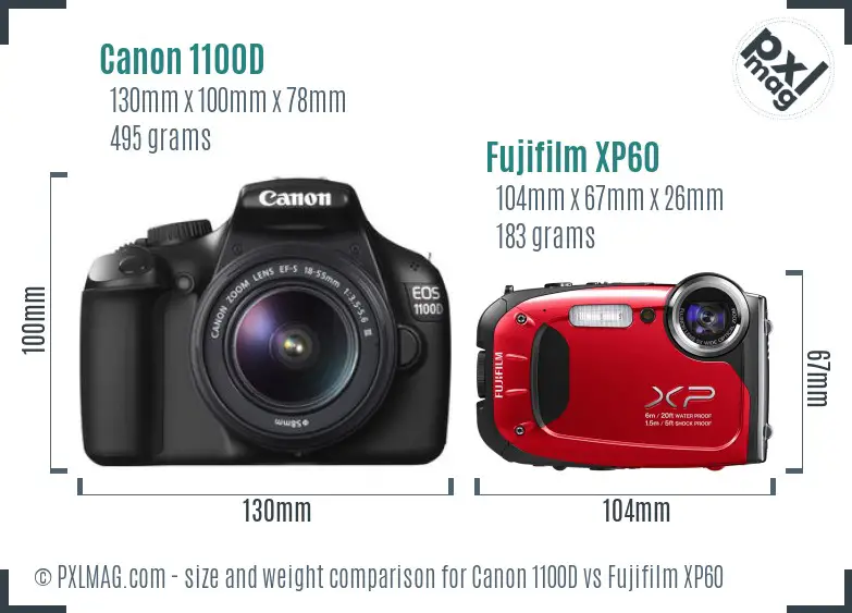 Canon 1100D vs Fujifilm XP60 size comparison