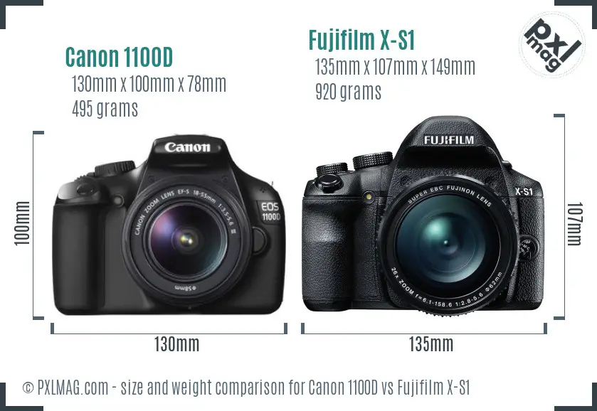 Canon 1100D vs Fujifilm X-S1 size comparison Canon 1100D vs Fujifilm X-S1 size comparison