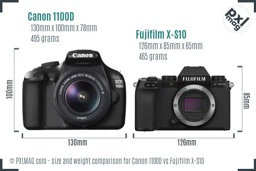 Canon 1100D vs Fujifilm X-S10 size comparison