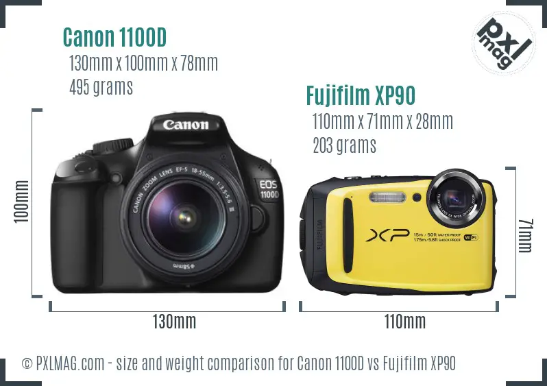 Canon 1100D vs Fujifilm XP90 size comparison