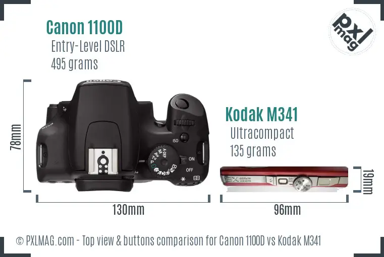 Canon 1100D vs Kodak M341 top view buttons comparison