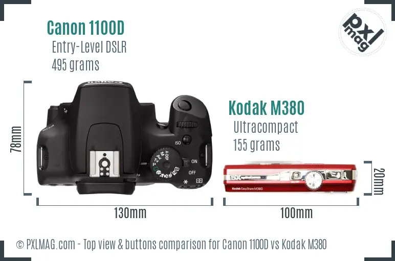 Canon 1100D vs Kodak M380 top view buttons comparison
