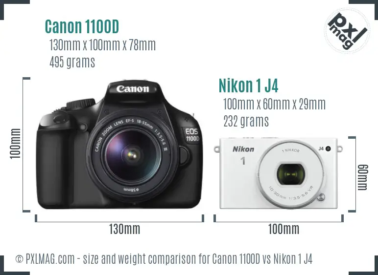Canon 1100D vs Nikon 1 J4 size comparison