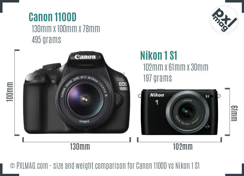 Canon 1100D vs Nikon 1 S1 size comparison Canon 1100D vs Nikon 1 S1 size comparison
