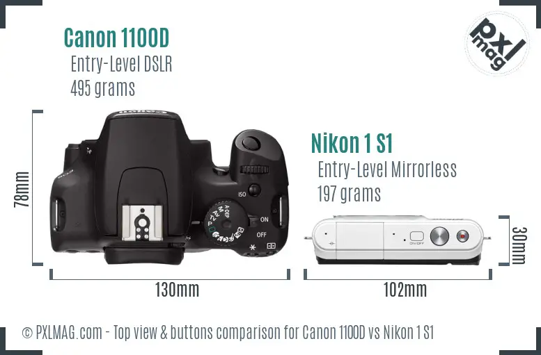 Canon 1100D vs Nikon 1 S1 top view buttons comparison Canon 1100D vs Nikon 1 S1 top view buttons comparison