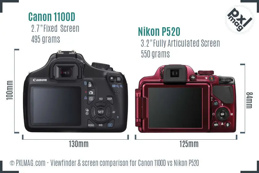 Canon 1100D vs Nikon P520 Screen and Viewfinder comparison