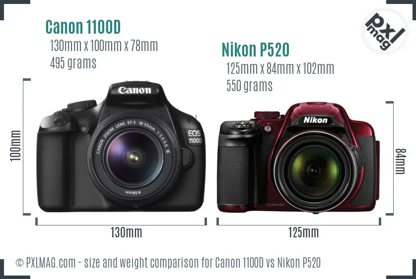 Canon 1100D vs Nikon P520 size comparison