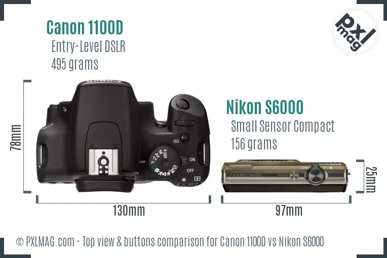 Canon 1100D vs Nikon S6000 top view buttons comparison