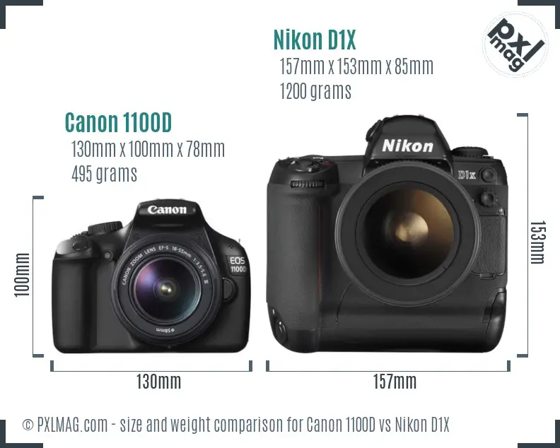 Canon 1100D vs Nikon D1X size comparison