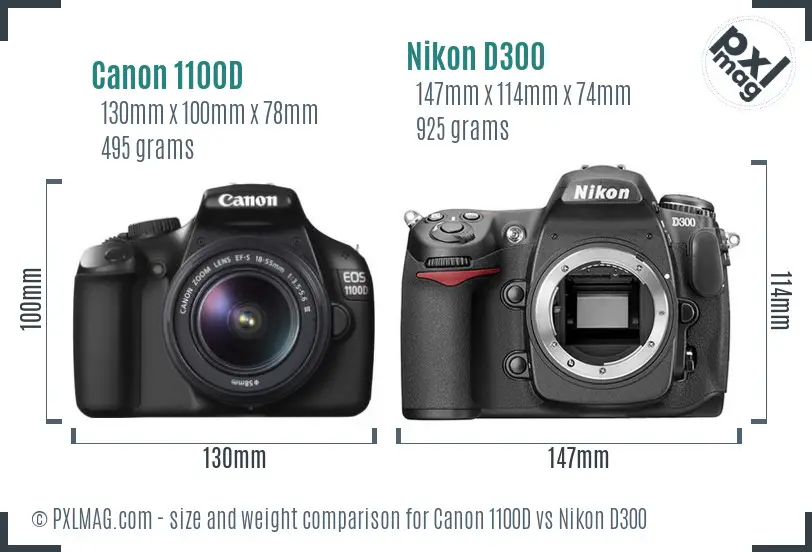 Canon 1100D vs Nikon D300 size comparison