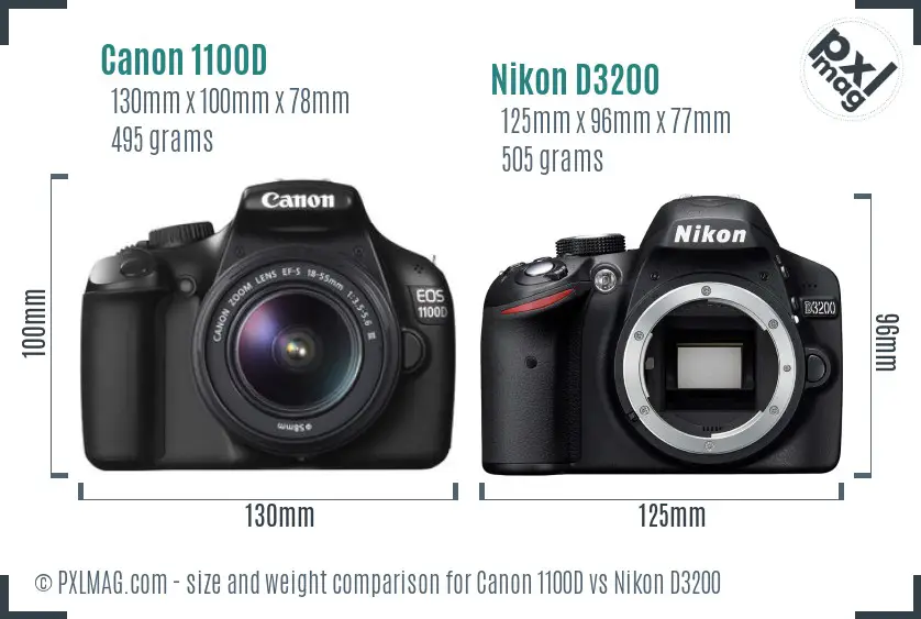 Canon 1100D vs Nikon D3200 size comparison