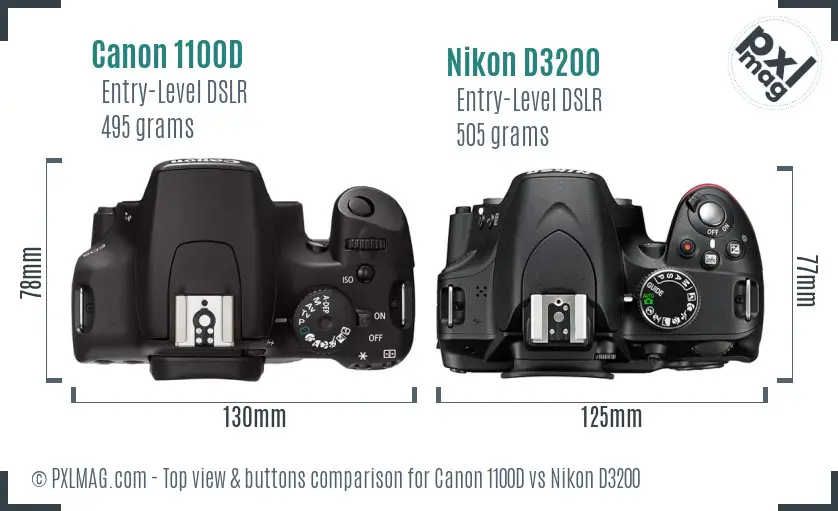 Canon 1100D vs Nikon D3200 top view buttons comparison
