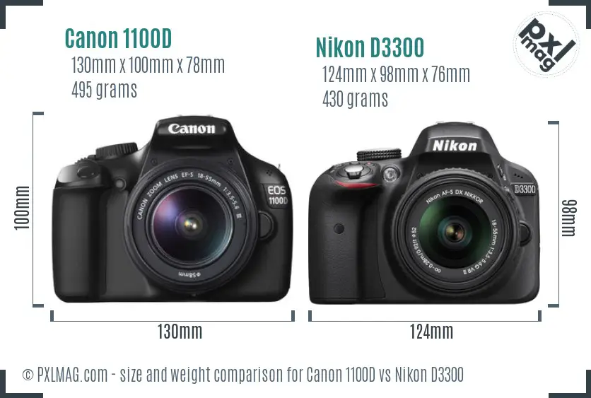 Canon 1100D vs Nikon D3300 size comparison