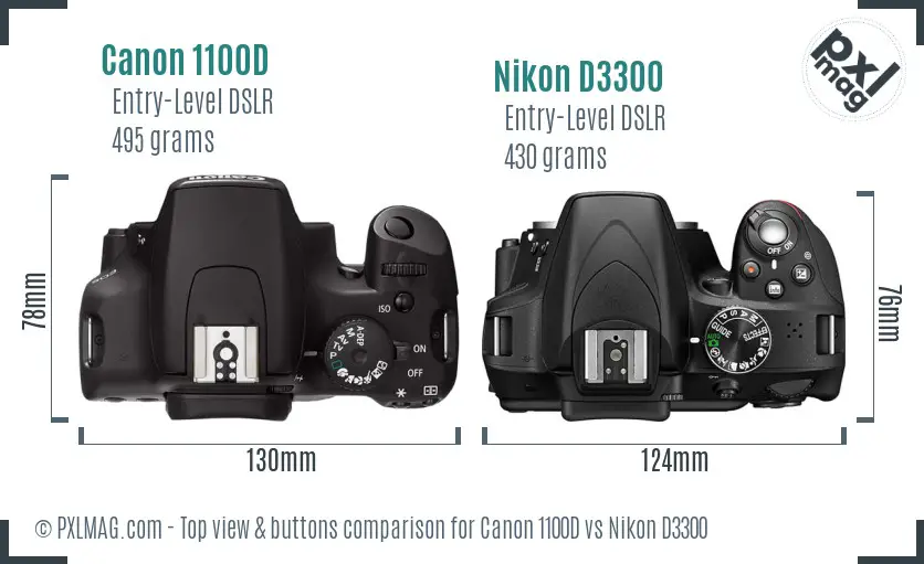 Canon 1100D vs Nikon D3300 top view buttons comparison