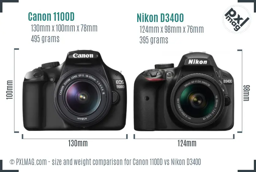 Canon 1100D vs Nikon D3400 size comparison