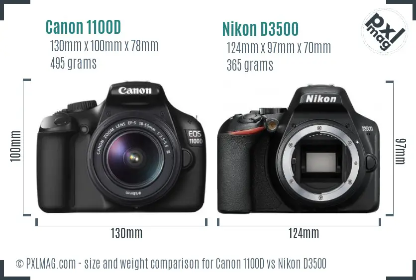 Canon 1100D vs Nikon D3500 size comparison