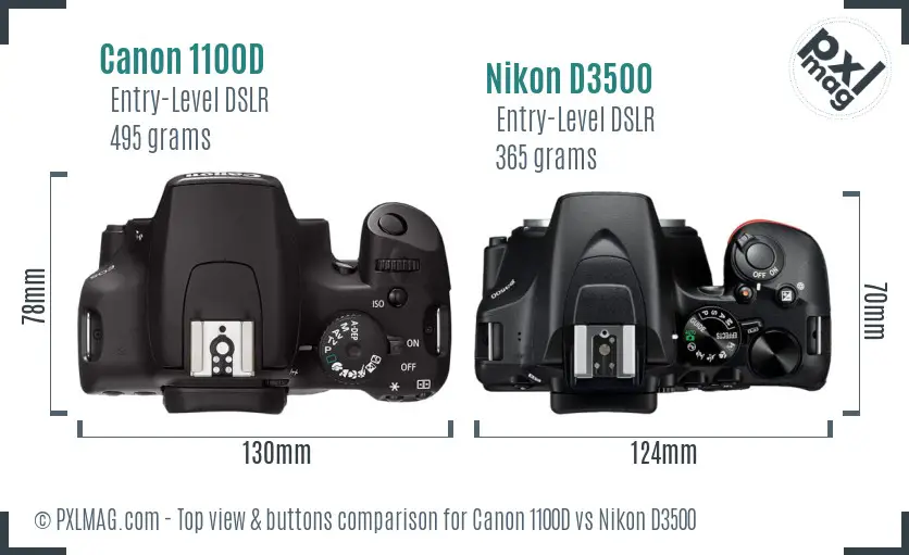 Canon 1100D vs Nikon D3500 top view buttons comparison