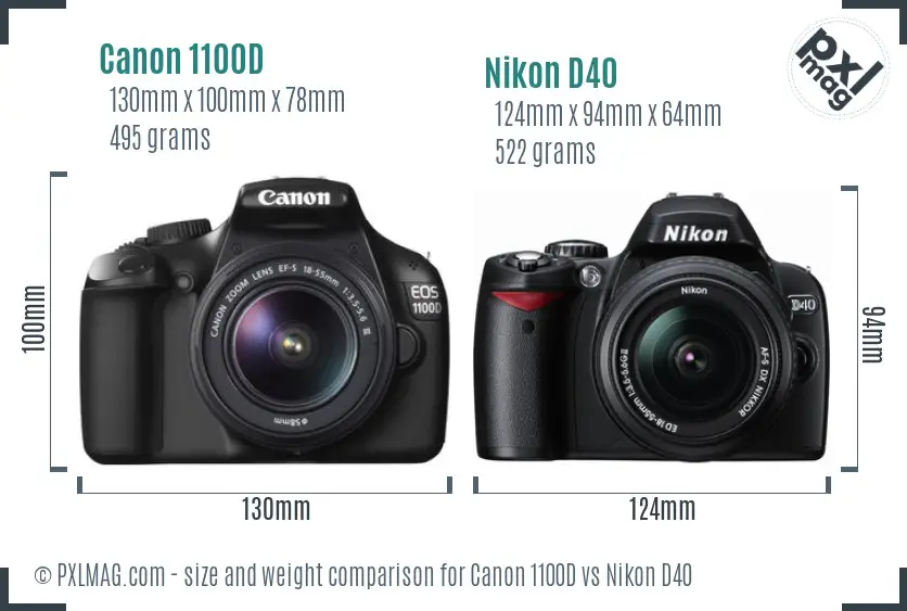 Canon 1100D vs Nikon D40 size comparison