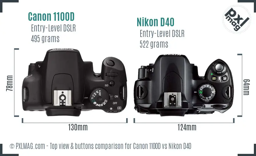 Canon 1100D vs Nikon D40 top view buttons comparison