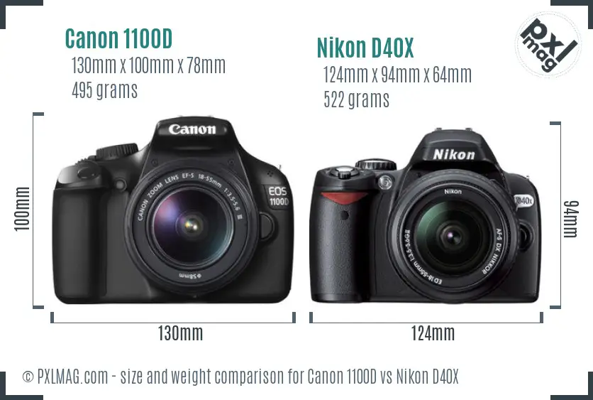 Canon 1100D vs Nikon D40X size comparison