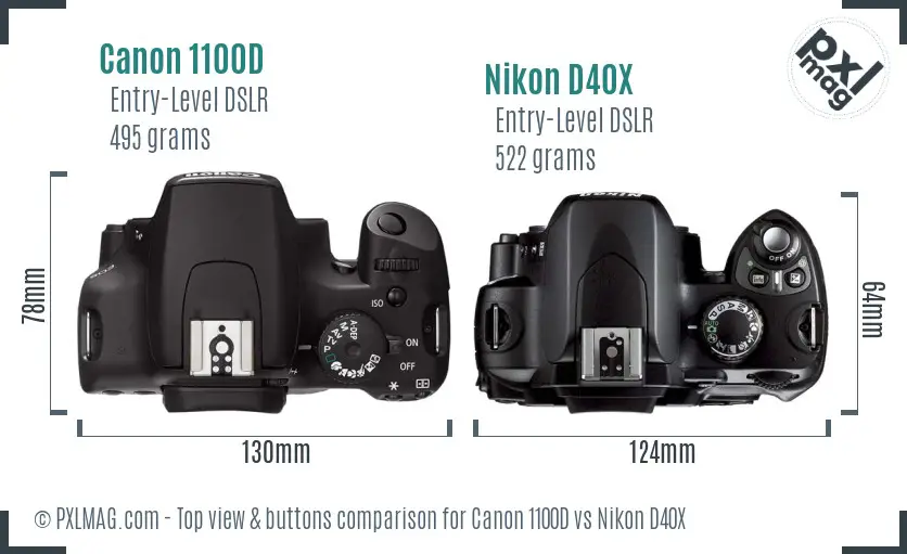 Canon 1100D vs Nikon D40X top view buttons comparison