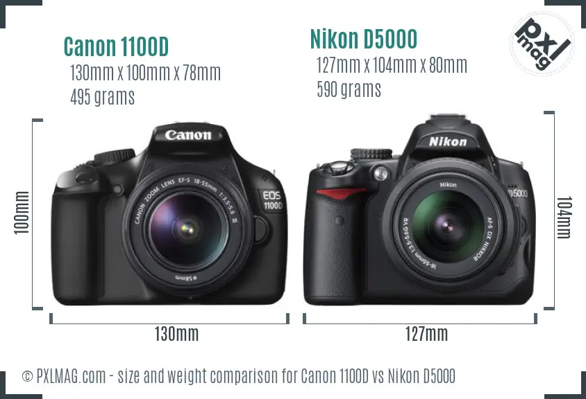 Canon 1100D vs Nikon D5000 size comparison
