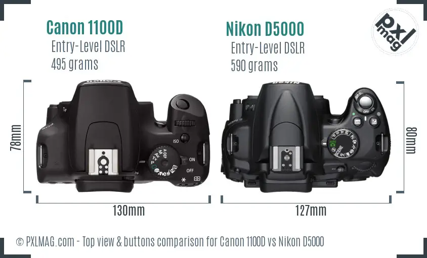 Canon 1100D vs Nikon D5000 top view buttons comparison