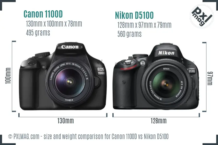 Canon 1100D vs Nikon D5100 size comparison