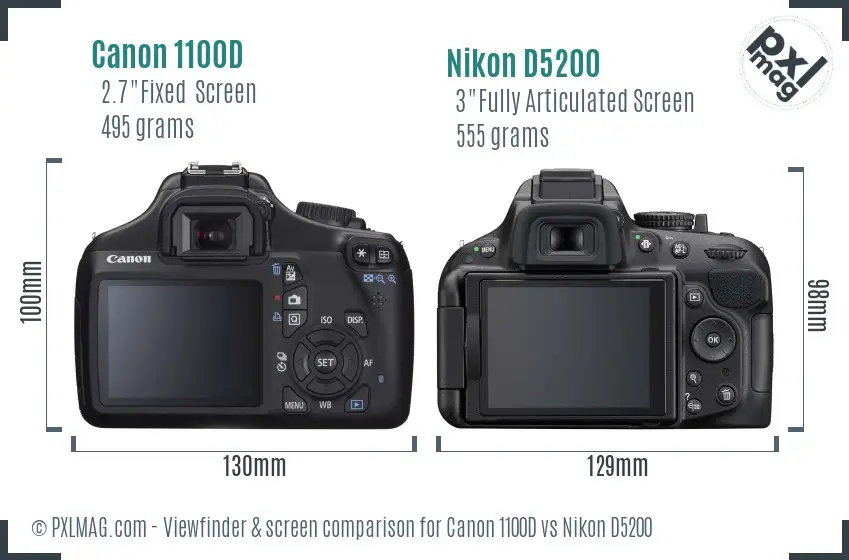 Canon 1100D vs Nikon D5200 Screen and Viewfinder comparison