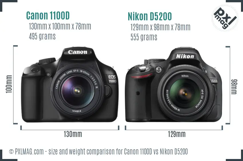 Canon 1100D vs Nikon D5200 size comparison