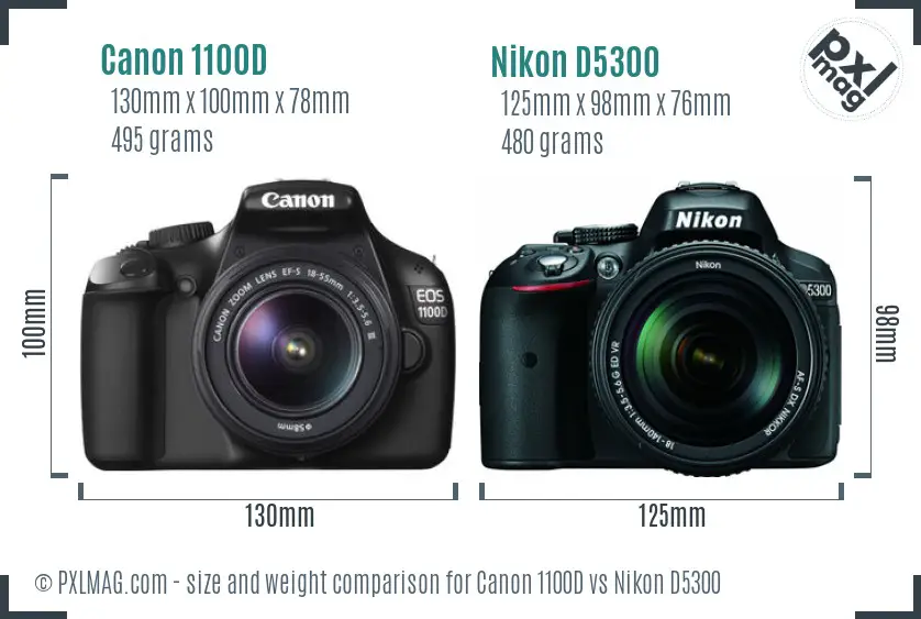 Canon 1100D vs Nikon D5300 size comparison