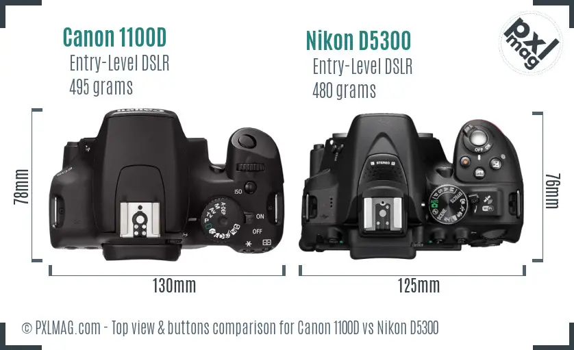 Canon 1100D vs Nikon D5300 top view buttons comparison