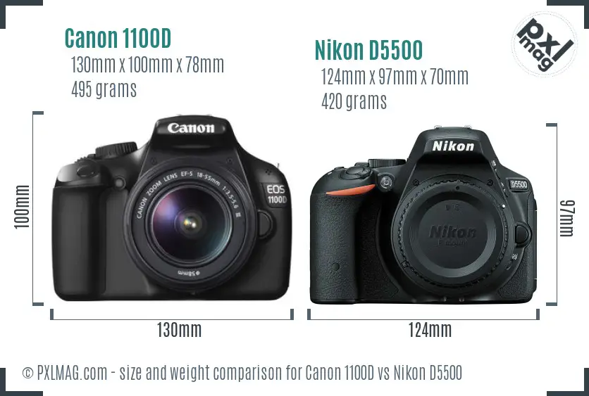 Canon 1100D vs Nikon D5500 size comparison