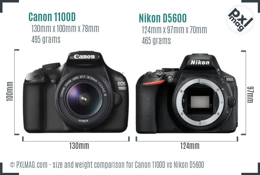 Canon 1100D vs Nikon D5600 size comparison