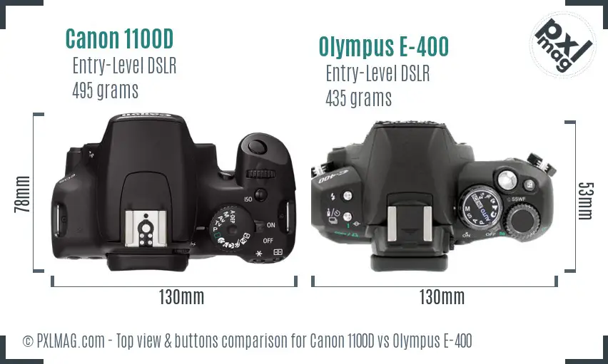 Canon 1100D vs Olympus E-400 top view buttons comparison