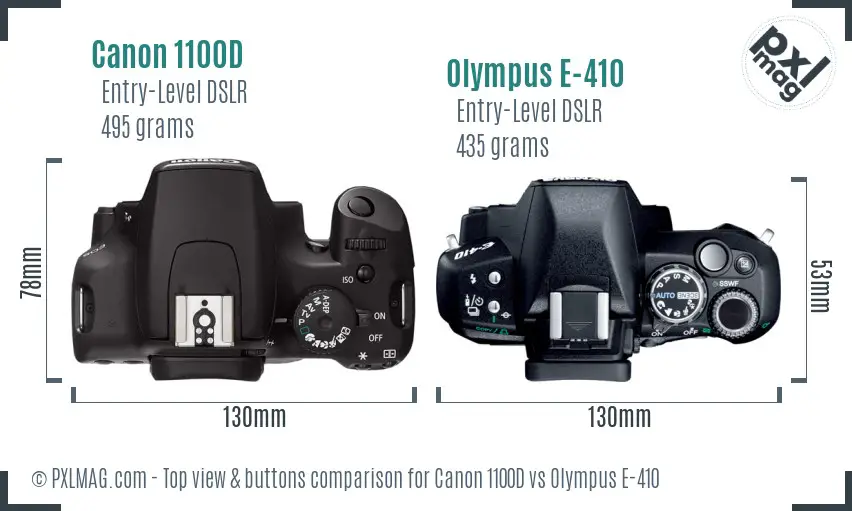 Canon 1100D vs Olympus E-410 top view buttons comparison Canon 1100D vs Olympus E-410 top view buttons comparison